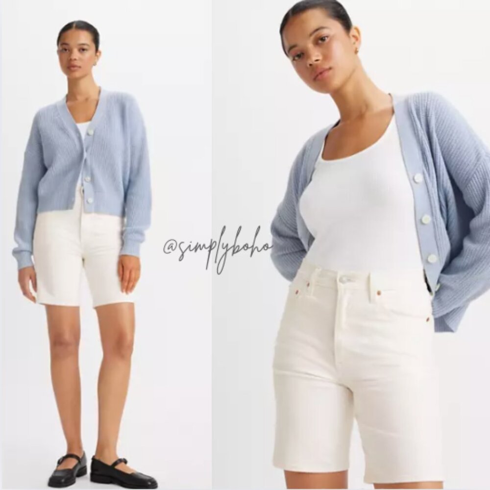 NEW - Levi's RIB CAGE BERMUDA SHORTS women's Off-White Jean Shorts PLUS SIZE 34